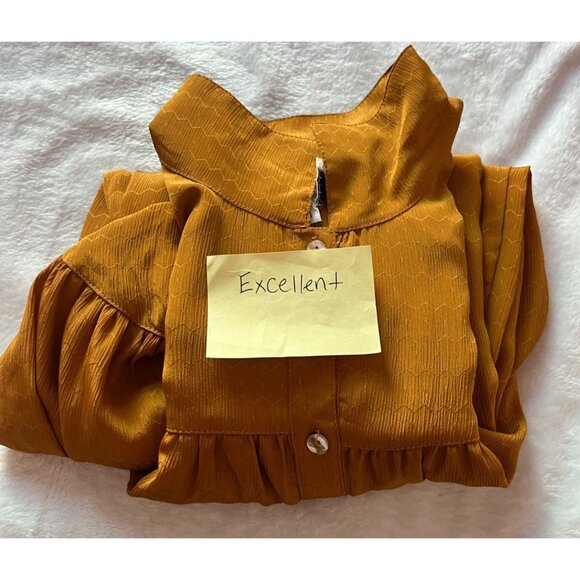 Oscar De La Renta Sport Mustard Button-Up Blouse Size 6 Textured Long Sleeve - Picture 7 of 7